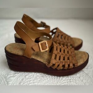 Korks By Kork Ease Marley Brown Wedge Sandals Woven Slingback Comfort Sz 9